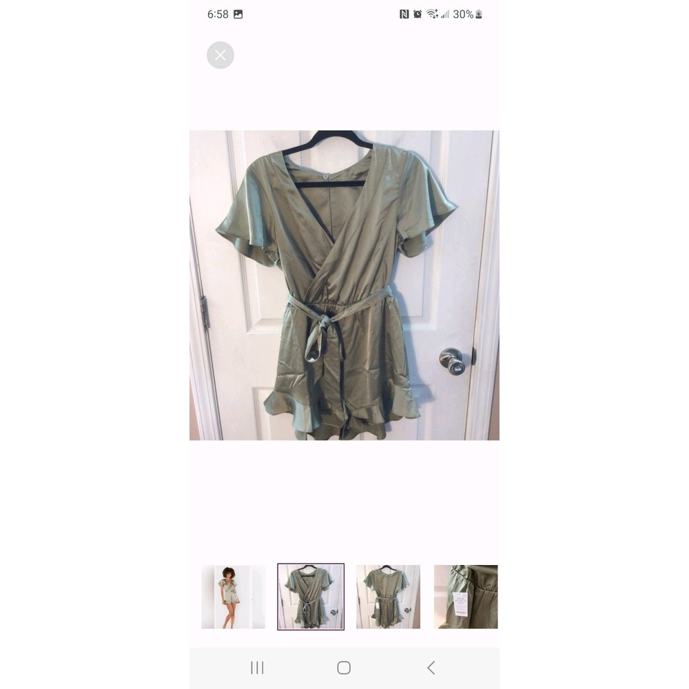 Show Me Your‎ Mumu Say I Do Romper Moss Green Luxe Tie Waist Satin Large NEW